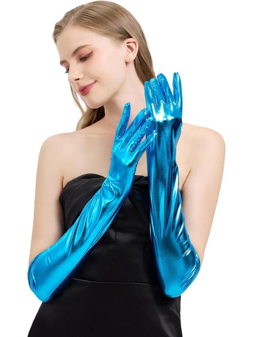 Women's Blue 1920s Elbow Length Opera Halloween Cosplay Long Metallic Gloves